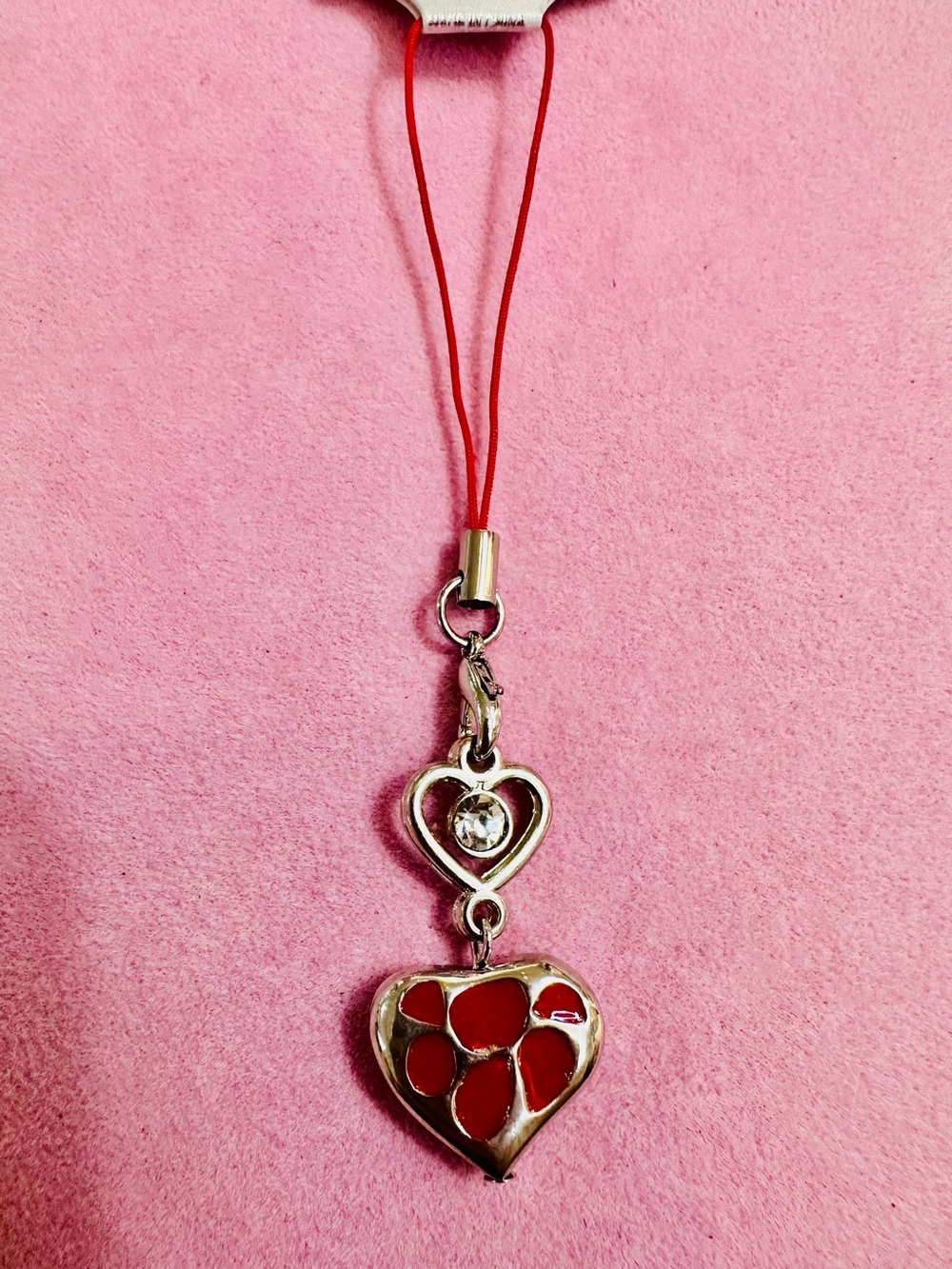 NWT Red Heart Cell Phone Charm Strap Rhinestone Y2K Accessory